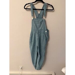 Goddess Gear Blue-green  Linen Blend Striped Bib Overalls Jumpsuit Womens Xs/S